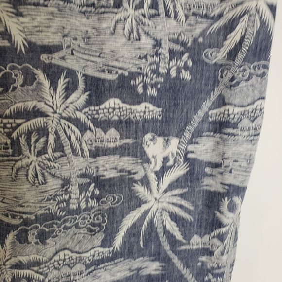 Vintage Big Dogs Reverse Print Hawaiian Shirt Large Cotton Blue White Palms 50" - Picture 3 of 9
